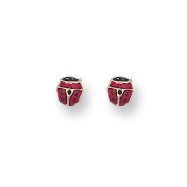 Earrings - Y/G Enamelled Ladybird Studs - by Hearts Forever Jewellers