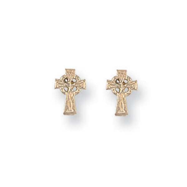 9k Yellow Gold Earrings - 9ct Y/G Celtic Cross Studs - by Hearts Forever Jewellers