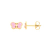 9k Yellow Gold Earrings - 9ct Y/G Enamelled Pink Butterfly Studs - by Hearts Forever Jewellers