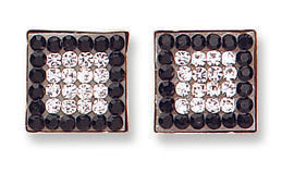 9k Yellow Gold Cubic Zirconia Earrings - 9ct Y/G Black & White Cz Square Studs - by Hearts Forever Jewellers