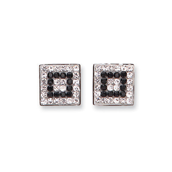 9k Yellow Gold Cubic Zirconia Earrings - 9ct W/G Black & White Cz Square Studs - by Hearts Forever Jewellers