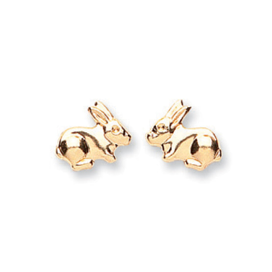 9k Yellow Gold Earrings - 9ct Y/G Rabbit Studs - by Hearts Forever Jewellers