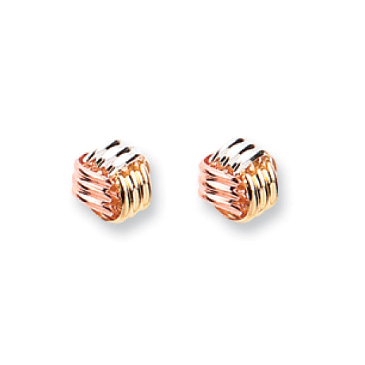 9k Yellow Gold Earrings - 9ct Y W & R/G Fancy Knot Studs - by Hearts Forever Jewellers