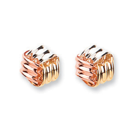 9k Yellow Gold Earrings - 9ct Y W & R/G Fancy Knot Studs - by Hearts Forever Jewellers
