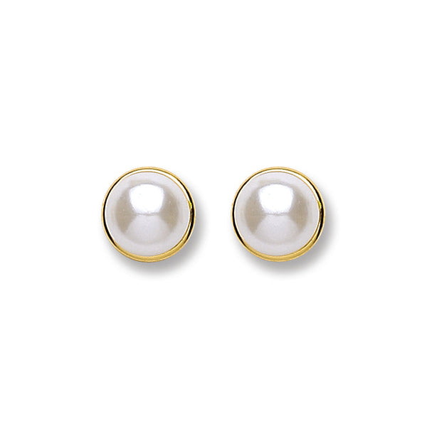 9k Yellow Gold Pearl Earrings - 9ct Gold Simulated Pearl Studs - by Hearts Forever Jewellers