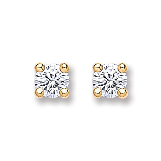 9k Yellow Gold Cubic Zirconia Earrings - 9ct Gold 4.0mm Round Brilliant CZ Studs - by Hearts Forever Jewellers