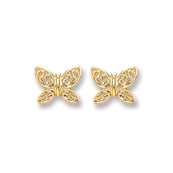 9k Yellow Gold Earrings - 9ct Gold Butterfly Studs - by Hearts Forever Jewellers