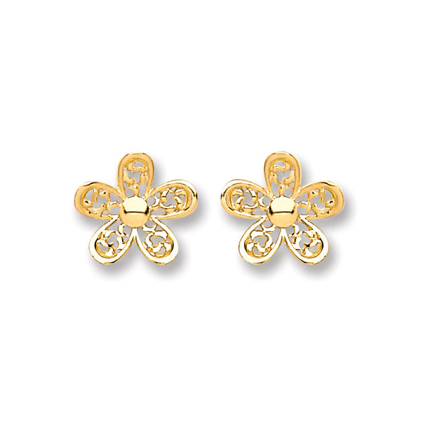 9k Yellow Gold Earrings - 9ct Gold Flower Studs - by Hearts Forever Jewellers