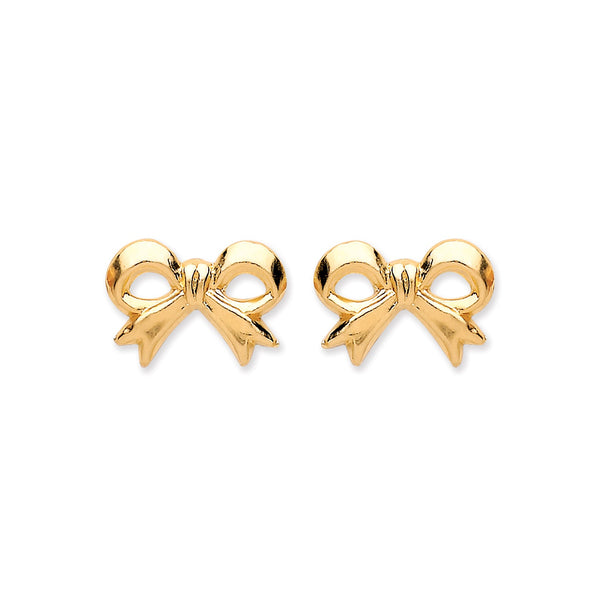 9k Yellow Gold Earrings - 9ct Y/G Bow Studs - by Hearts Forever Jewellers