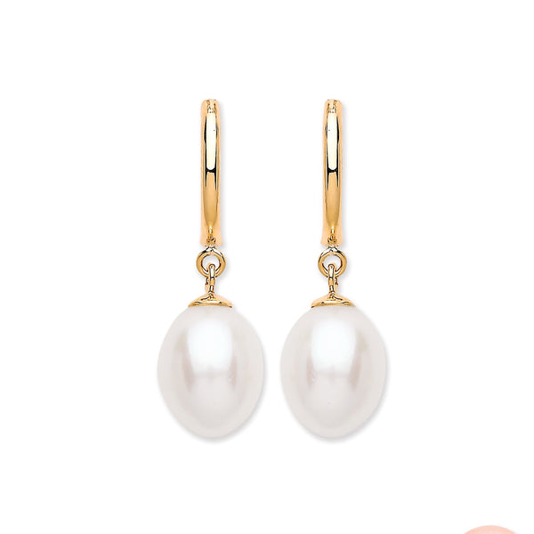 9k Yellow Gold Pearl Earrings - 9ct Y/G Freshwater Pearl Drop Studs - by Hearts Forever Jewellers