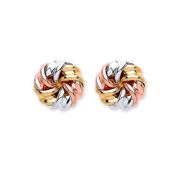 9k Yellow Gold Earrings - 9ct Y, W & R/G Tight Knot Studs - by Hearts Forever Jewellers