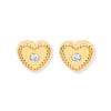 9k Yellow Gold Cubic Zirconia Earrings - 9ct Y/G Heart Ribbed Edge with CZ Studs - by Hearts Forever Jewellers