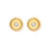 9k Yellow Gold Cubic Zirconia Earrings - 9ct Y/G 6mm Ribbed Edge with CZ Studs - by Hearts Forever Jewellers