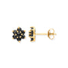 9k Yellow Gold Sapphire Earrings - 9ct Y/G Black Sapphire Flower Studs - by Hearts Forever Jewellers