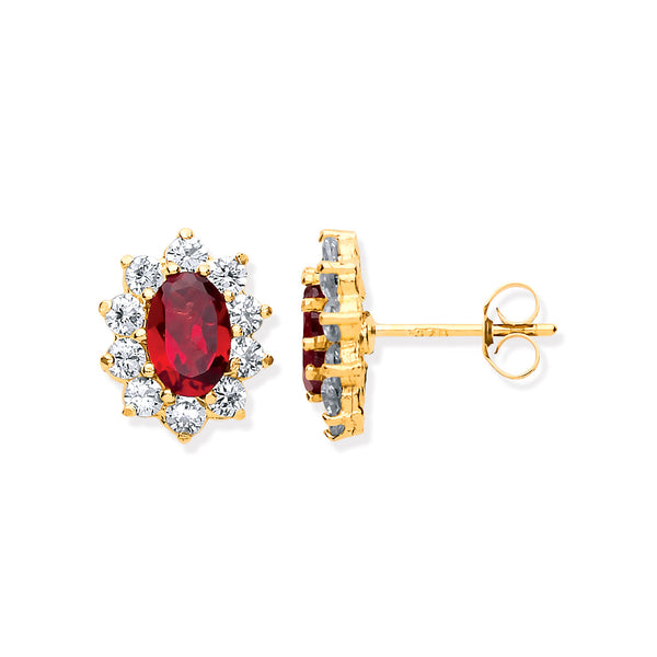 9k Yellow Gold Cubic Zirconia, Ruby Earrings - 9ct Y/G Ruby & CZs Cluster Studs - by Hearts Forever Jewellers