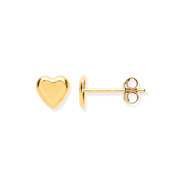 9k Yellow Gold Earrings - 9ct Y/G Tiny Heart Studs - by Hearts Forever Jewellers