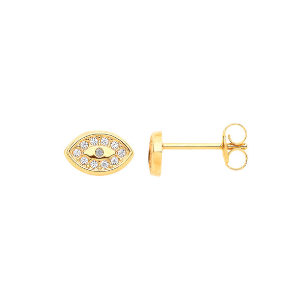 9k Yellow Gold Cubic Zirconia Earrings - 9ct Y/G Evil Eye CZ Studs - by Hearts Forever Jewellers