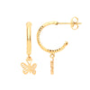 9k Yellow Gold Earrings - 9ct Y/G D/C Hoop Studs with Butterfly Drop - by Hearts Forever Jewellers