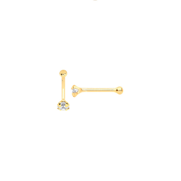 9k Yellow Gold Cubic Zirconia Earrings - 9ct Y/G Claw set Cz Nose Pin Stud - by Hearts Forever Jewellers