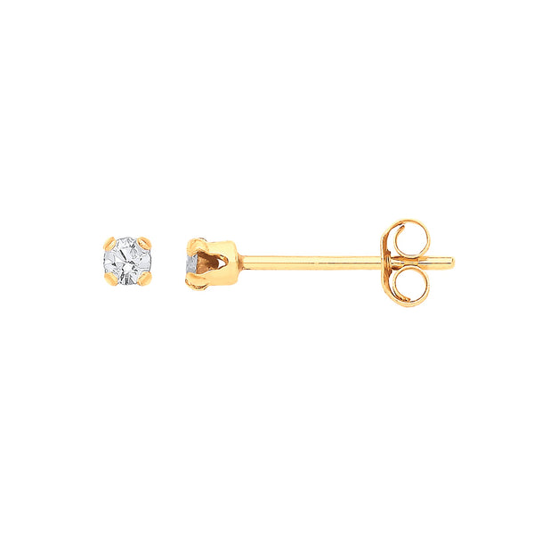 9k Yellow Gold Earrings - 9ct Y/G 2mm Claw Set Crystal Studs - by Hearts Forever Jewellers