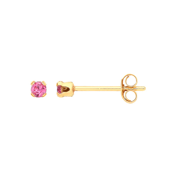 9k Yellow Gold Earrings - 9ct Y/G 2mm Claw Set Pink Crystal Studs - by Hearts Forever Jewellers