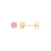 9k Yellow Gold Cubic Zirconia Earrings - 9ct Y/G 4mm Rubover Set Pink CZ Studs - by Hearts Forever Jewellers