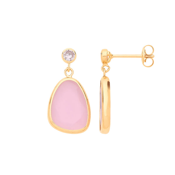 9k Yellow Gold Cubic Zirconia Earrings - 9ct Y/G CZ and Pink Glass Drop Studs - by Hearts Forever Jewellers