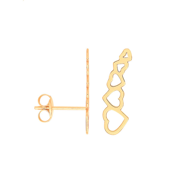 9k Yellow Gold Earrings - 9ct Y/G Graduated Hearts Studs - by Hearts Forever Jewellers