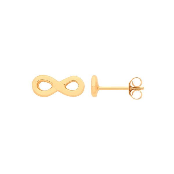 9k Yellow Gold Earrings - 9ct Y/G Infinity Studs - by Hearts Forever Jewellers