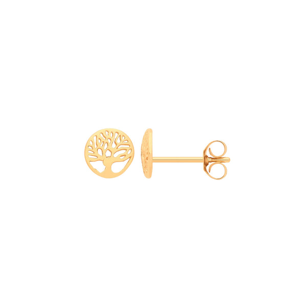 9k Yellow Gold Earrings - 9ct Y/G Tree of Life Studs - by Hearts Forever Jewellers