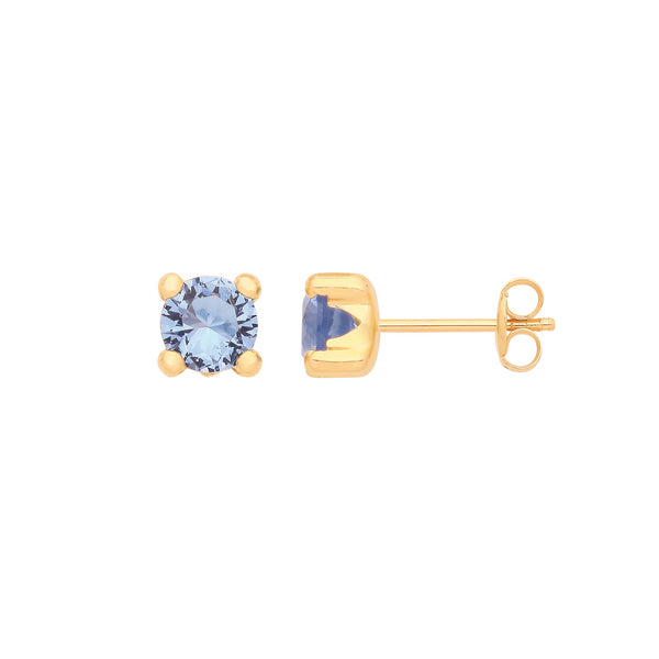 9k Yellow Gold Cubic Zirconia Earrings - 9ct Y/G Round 5mm BLUE CZ Stud - by Hearts Forever Jewellers