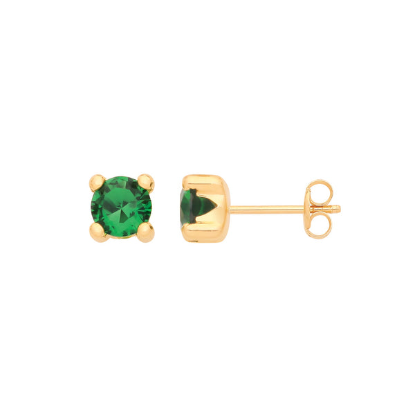 9k Yellow Gold Cubic Zirconia Earrings - 9ct Y/G Round 5mm GREEN CZ Stud - by Hearts Forever Jewellers