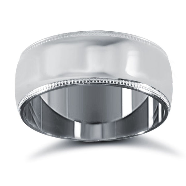 18k White Gold Ring - 18ct White Gold Standard Weight Court Profile Mill Grain Wedding Ring - by Hearts Forever Jewellers