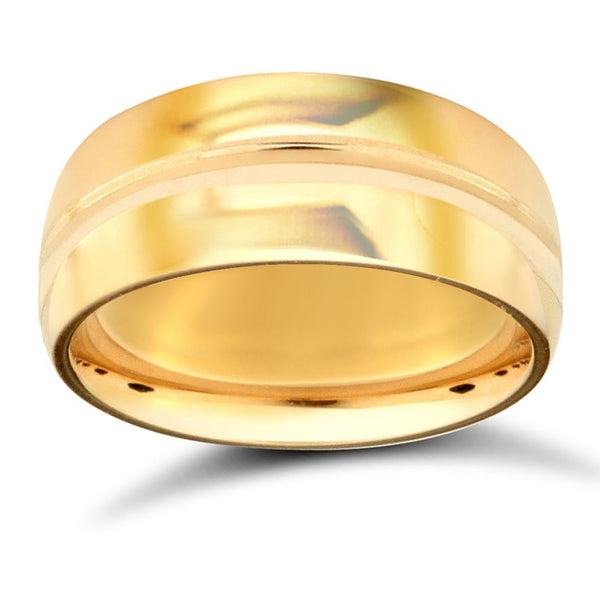 18k Yellow Gold Ring - 18ct Yellow Gold Standard Weight Court Profile Centre Groove Wedding Ring - by Hearts Forever Jewellers