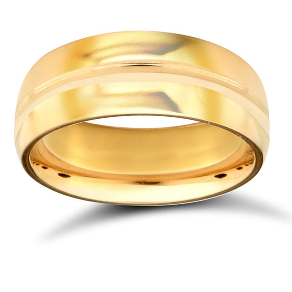 Ring - 22ct Yellow Gold Standard Weight 7mm Court Profile Centre Groove Wedding Ring - by Hearts Forever Jewellers