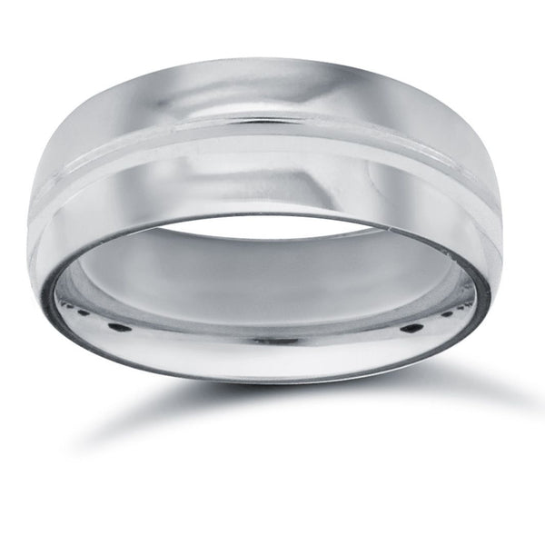 9k White Gold Ring - 9ct White Gold Standard Weight Court Profile Centre Groove Wedding Ring - by Hearts Forever Jewellers