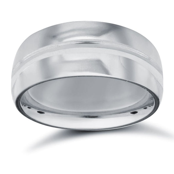 9k White Gold Ring - 9ct White Gold Standard Weight Court Profile Centre Groove Wedding Ring - by Hearts Forever Jewellers
