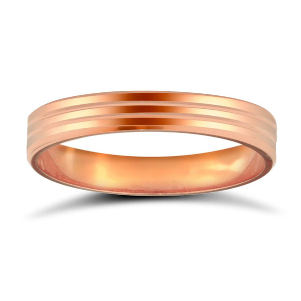 18k Rose Gold Ring - 18ct Rose Gold Standard Weight Flat Court Profile Mirror Finish Wedding Ring - by Hearts Forever Jewellers