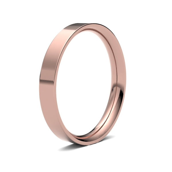 18k Rose Gold Ring - 18ct Rose Gold Standard Weight Flat Court Profile Mirror Finish Wedding Ring - by Hearts Forever Jewellers