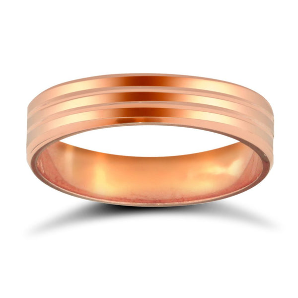 18k Rose Gold Ring - 18ct Rose Gold Standard Weight Flat Court Profile Mirror Finish Wedding Ring - by Hearts Forever Jewellers