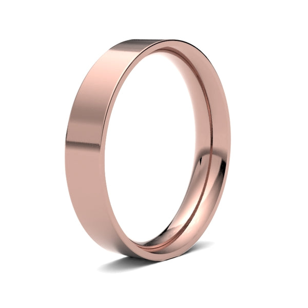 18k Rose Gold Ring - 18ct Rose Gold Standard Weight Flat Court Profile Mirror Finish Wedding Ring - by Hearts Forever Jewellers