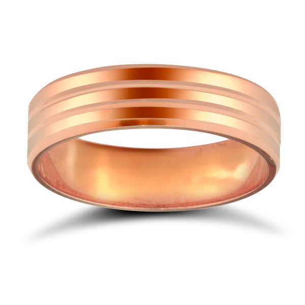 18k Rose Gold Ring - 18ct Rose Gold Standard Weight Flat Court Profile Mirror Finish Wedding Ring - by Hearts Forever Jewellers