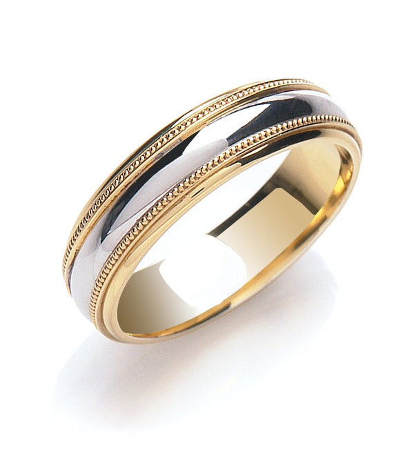 18k Rose Gold Jewellery - 6mm Court Mill Grain Edges Two Colour Wedding Band - by Hearts Forever Jewellers