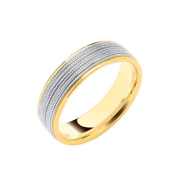 18k Rose Gold Jewellery - 6mm Flat Court Two Colour Mill Grain Centre Wedding Band - by Hearts Forever Jewellers