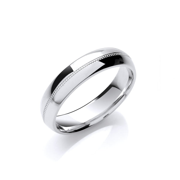 18k White Gold Jewellery - 5mm Court Shape Mill Grain Centre Line - by Hearts Forever Jewellers