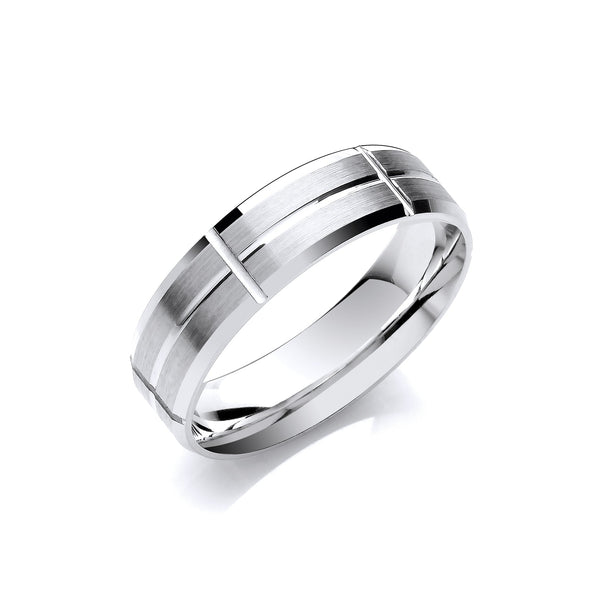 18k White Gold Jewellery - 6mm F/C Bevelled Edge Rectangular Grooves Matt Finish - by Hearts Forever Jewellers
