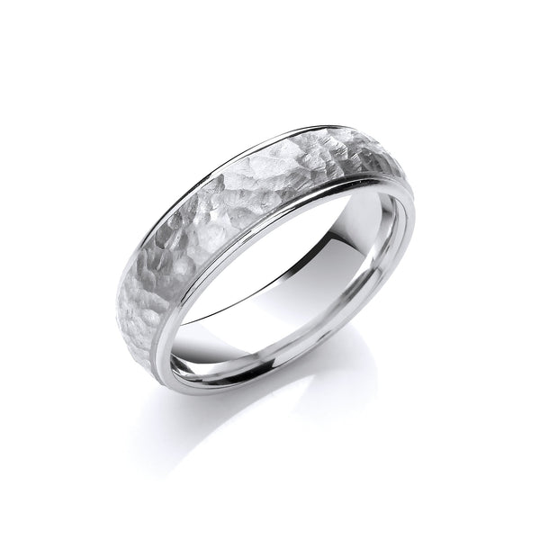 18k White Gold Jewellery - 6mm Court Hammered Style & Polished Edges Matt Centre - by Hearts Forever Jewellers