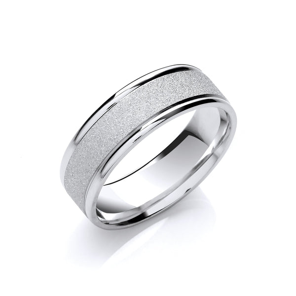 18k White Gold Jewellery - 7mm F/C Grind Stone Sandblast Centre & Polished Edges - by Hearts Forever Jewellers