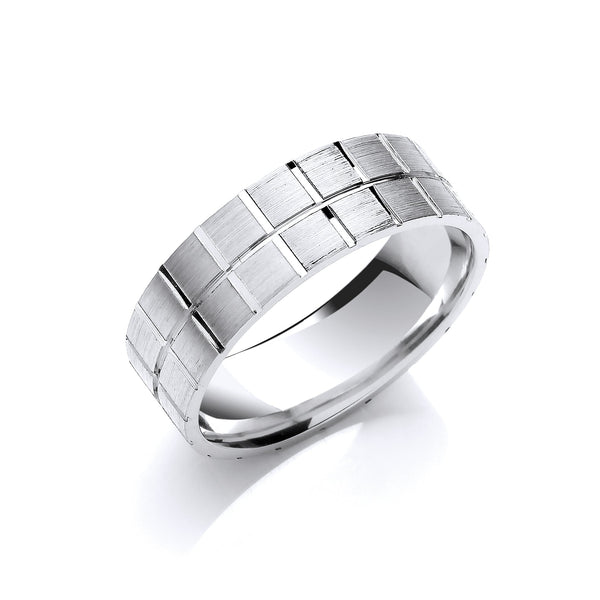 18k White Gold Jewellery - 6mm Flat Court Squared Grooves Matt Finish - by Hearts Forever Jewellers