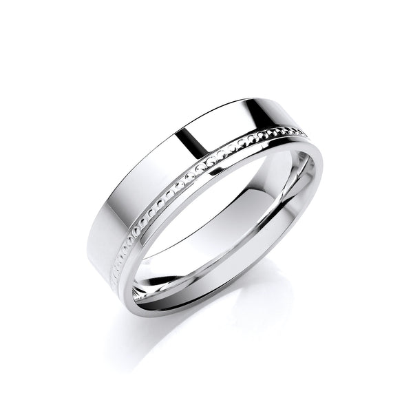 18k White Gold Jewellery - 6mm Flat Court Mill Grain Illusion Setting - by Hearts Forever Jewellers